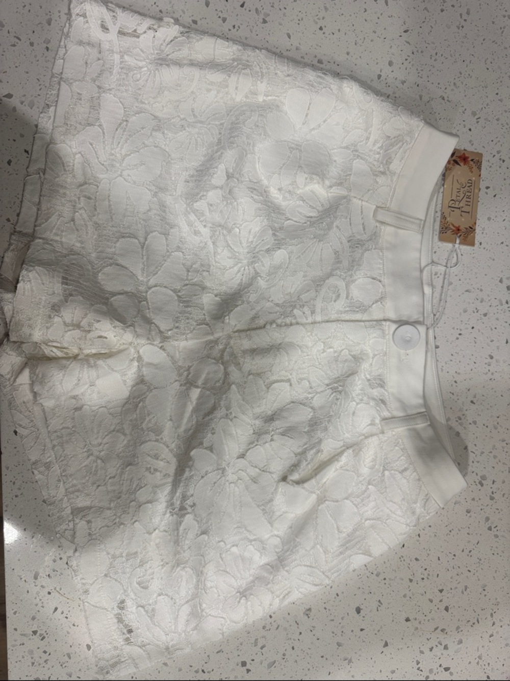 White Floral Lace Bermuda Shorts with Tailored Waist